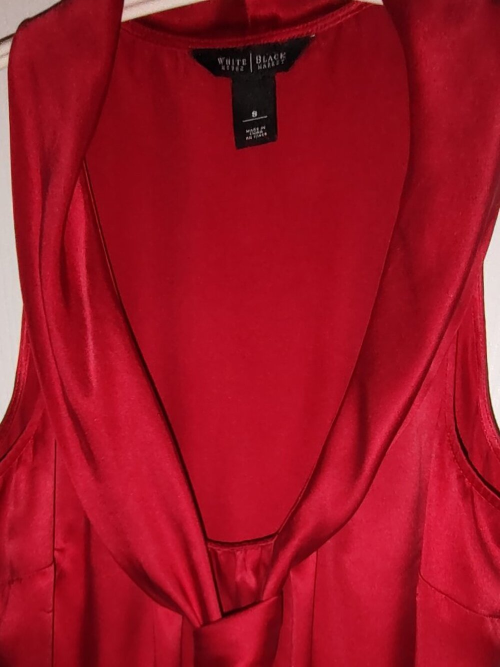 WHBM BLOUSE 100% SILK SLEEVELESS LONG TIES ROLLED COLLAR SAND WASHED RED SMALL
